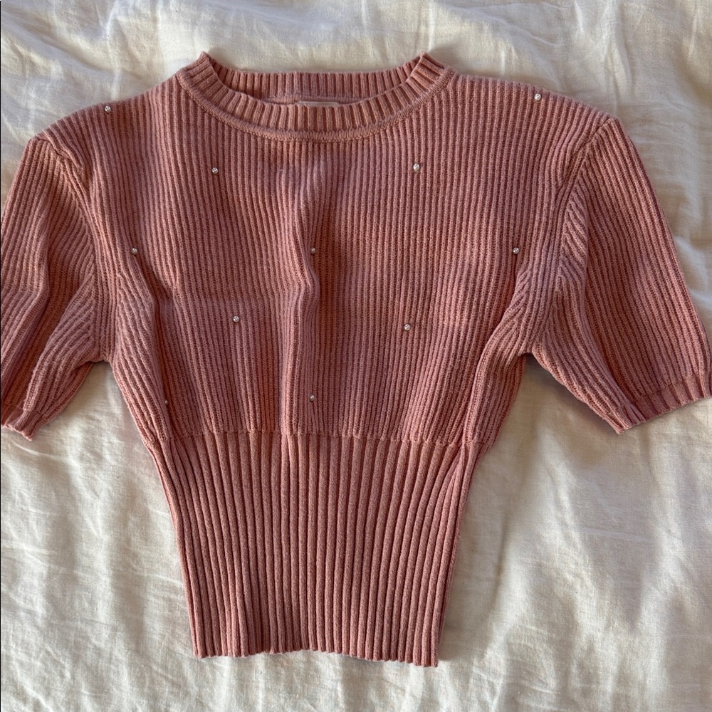 Pink Ribbed sweater Knit Top size medium